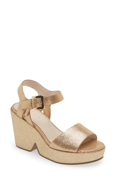 Shop Cecelia New York Betty Platform Wedge Sandal In Soft Gold