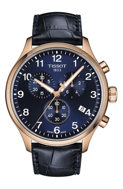 Shop Tissot Chrono Xl Collection Chronograph Leather Strap Watch, 45mm In Blue