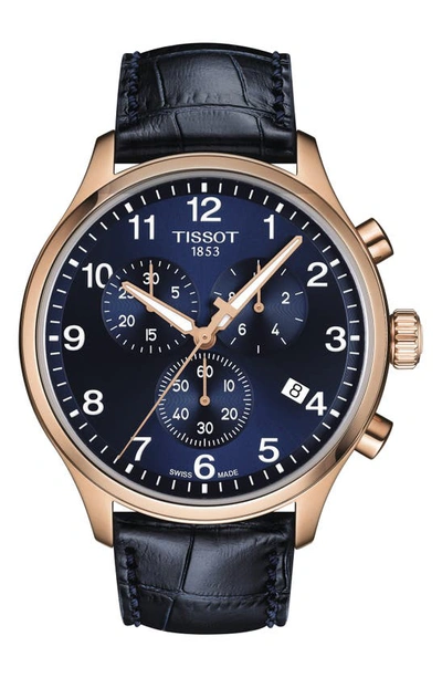 Tissot Chrono Xl Classic Quartz Chronograph Blue Dial Leather Strap Men's Watch T116.617.36.042.00 In Blue