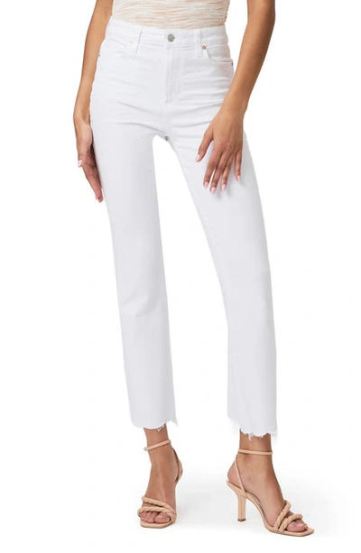 Shop Paige Claudine High Waist Frayed Hem Flare Jeans In Lived Crisp White Surfside Hem