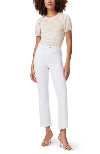 Shop Paige Claudine High Waist Frayed Hem Flare Jeans In Lived Crisp White Surfside Hem