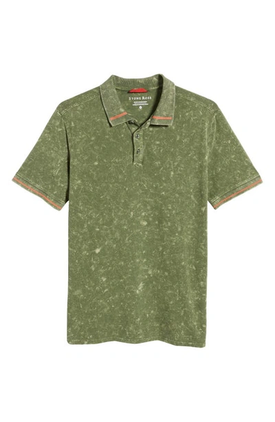 Shop Stone Rose Tipped Acid Wash Performance Jersey Polo In Olive