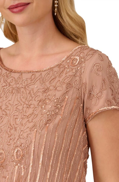 Shop Adrianna Papell Beaded Blouson Gown In Rose Gold