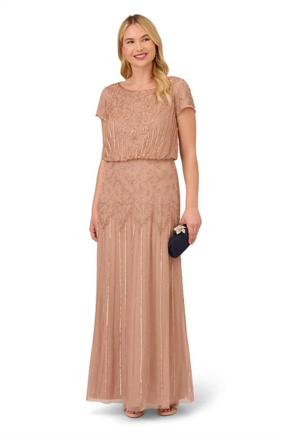 Shop Adrianna Papell Beaded Blouson Gown In Rose Gold