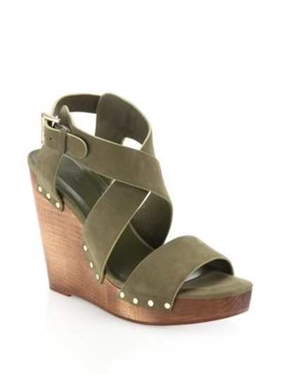 Shop Joie Cecilia Suede Crisscross Wedge Sandals In Olive