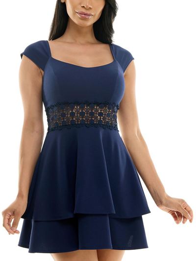 Shop B Darlin Juniors Womens Mini Lace-trim Fit & Flare Dress In Multi