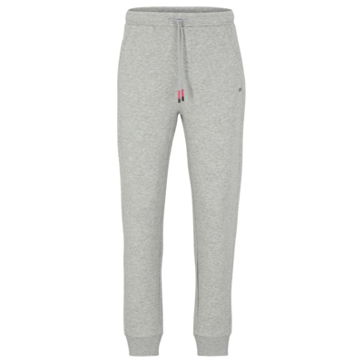Shop Hugo Boss Cotton-blend Tracksuit Bottoms With Embroidered Logos In Grey