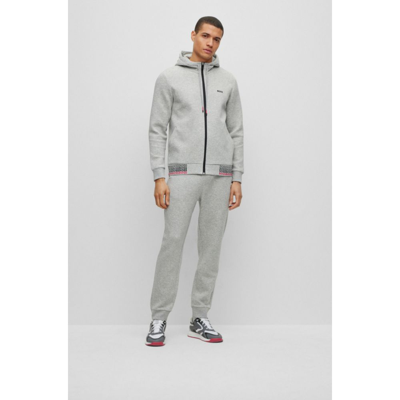Shop Hugo Boss Cotton-blend Tracksuit Bottoms With Embroidered Logos In Grey