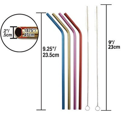 Norpro Stainless Steel Metallic Drinking Straws With Cleaning Brushes, Assorted Colors In Multi