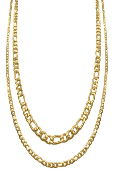 Shop Adornia Set Of 2 Water Resistant Stainless Steel Figaro Chain Necklaces In Gold
