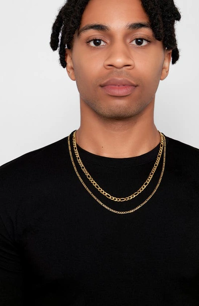 Adornia Set Of 2 Water Resistant Stainless Steel Figaro Chain Necklaces In Gold