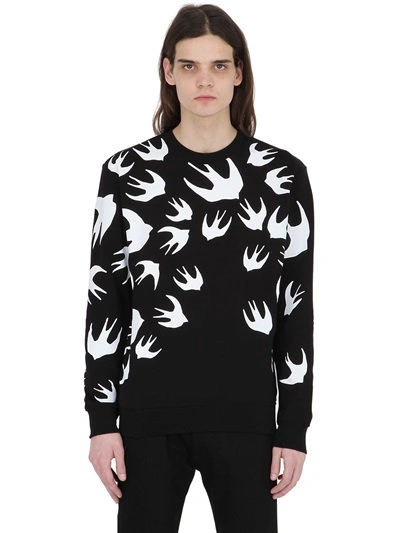 Shop Mcq By Alexander Mcqueen Swallows Printed Cotton Sweatshirt In Black/white