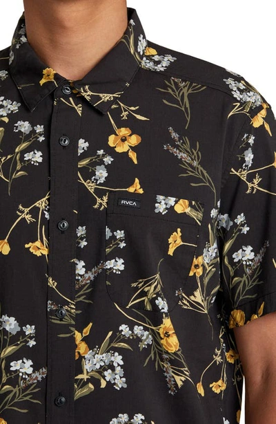 Shop Rvca Further Floral Short Sleeve Button-up Shirt In Midnight