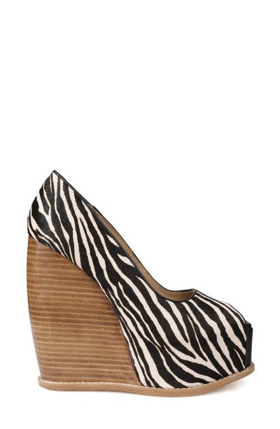 Zigi Milluh Peep Toe Platform Wedge Sandal In Zebra Print Calf Hair