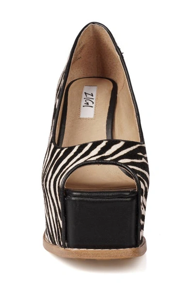 Zigi Milluh Peep Toe Platform Wedge Sandal In Zebra Print Calf Hair
