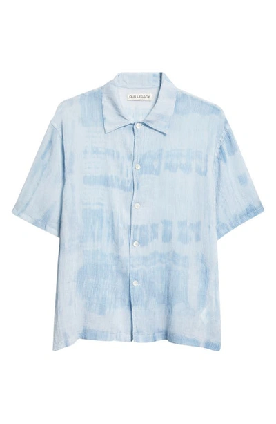 Shop Our Legacy Stripe Boxy Short Sleeve Button-up Shirt In Blue Brush Stroke Print
