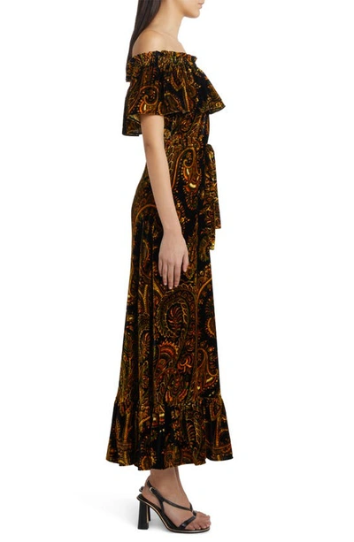 Shop Etro Paisley Off The Shoulder Velvet Dress In Nero