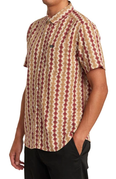 Shop Rvca Shima Gauze Geo Stripe Short Sleeve Button-up Shirt In Cinnabar