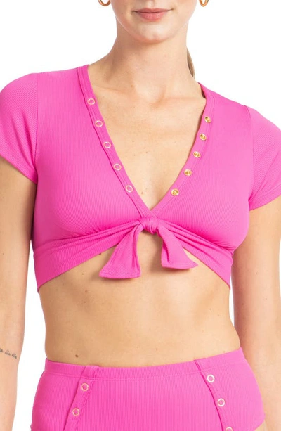 Shop Robin Piccone Amy Crop Bikini Top In Rosy