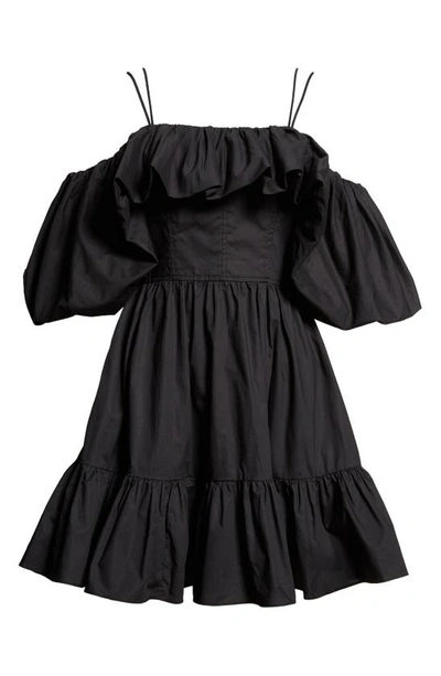 Shop Ulla Johnson Lila Cold Shoulder Cotton Poplin Dress In Noir