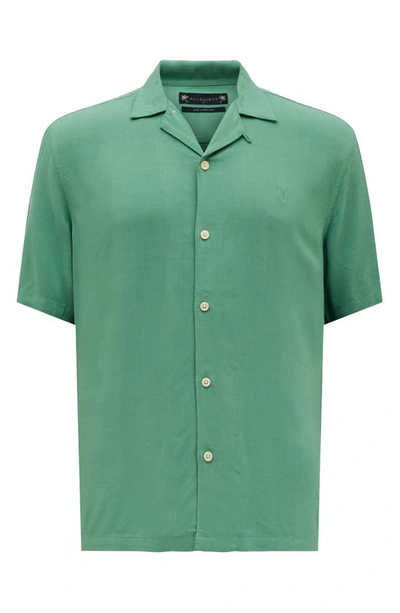 Shop Allsaints Venice Relaxed Fit Short Sleeve Button-up Camp Shirt In Dark Thyme Green