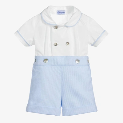 Shop Ancar Boys Blue & White Cotton Buster Suit