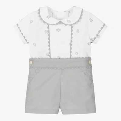 Shop Ancar White & Grey Cotton Baby Buster Suit