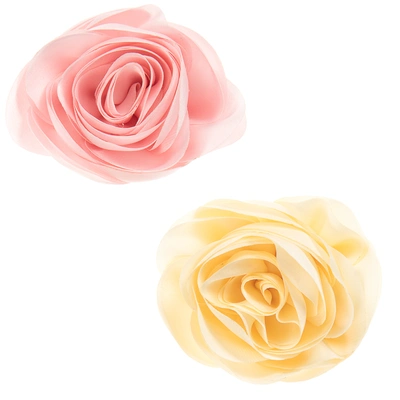 Shop Milledeux Girls Pink & Yellow Rose Hairclips (pack Of 2)