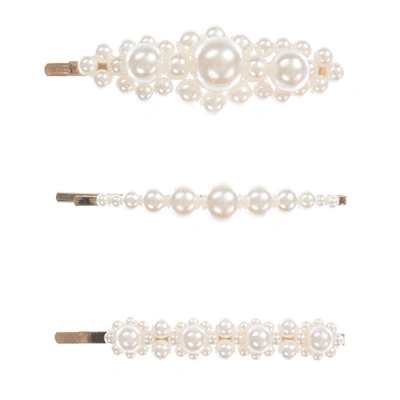 Shop Milledeux Girls Pearl Hair Clips (3 Pack) In Ivory