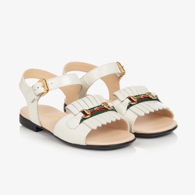 Shop Gucci Baby Girls Ivory Leather Horsebit Sandals
