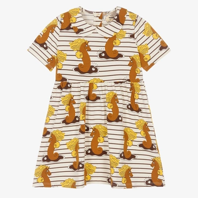 Mini Rodini Seahorse Printed Cotton-blend Dress In Ivory