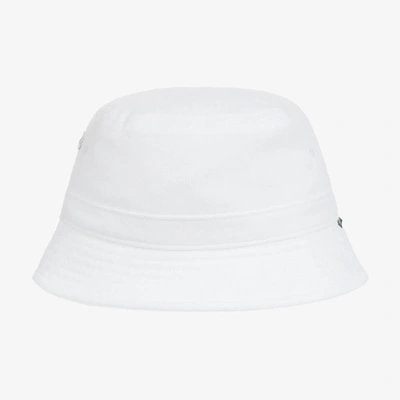 Shop Lacoste White Cotton Logo Bucket Hat
