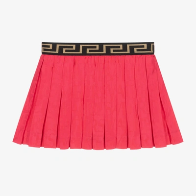 Shop Versace Girls Pink Satin Pleated Skirt
