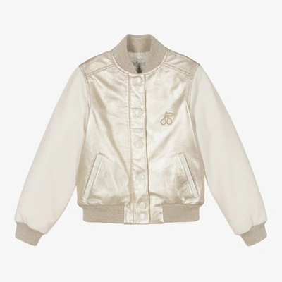 Shop Bonpoint Girls Gold Leather Bomber Jacket