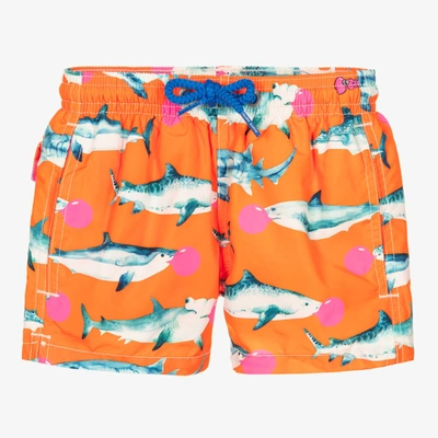 Shop Mc2 Saint Barth Boys Orange Big Babol Shark Swim Shorts
