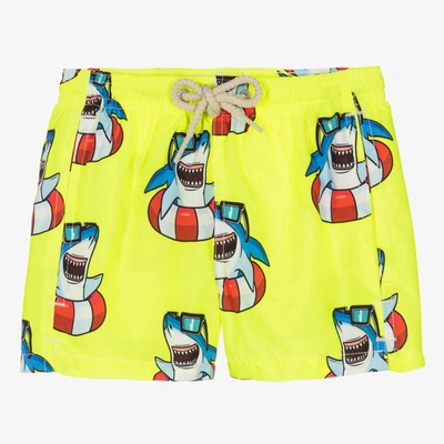 Shop Mc2 Saint Barth Boys Yellow Shark Swim Shorts