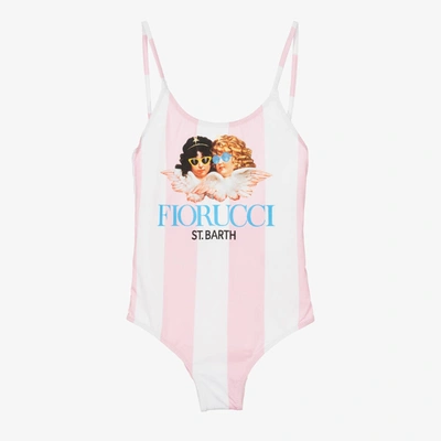 Shop Mc2 Saint Barth Girls Pink & White Fiorucci Swimsuit