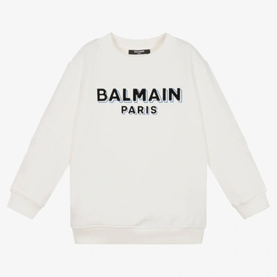 Shop Balmain Boys Ivory Cotton Sweatshirt