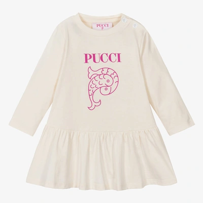 Shop Pucci Baby Girls Ivory Cotton Dress