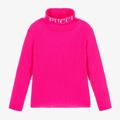 Shop Pucci Girls Pink Wool & Cashmere Sweater