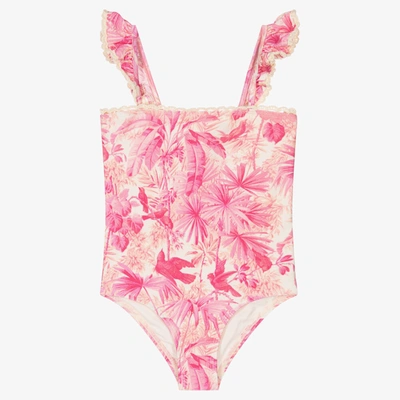 Shop Zimmermann Girls Pink Palm Tree Print Swimsuit