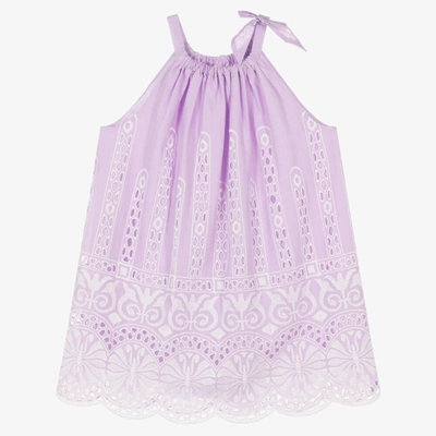 Shop Zimmermann Girls Purple Embroidered Cotton Dress