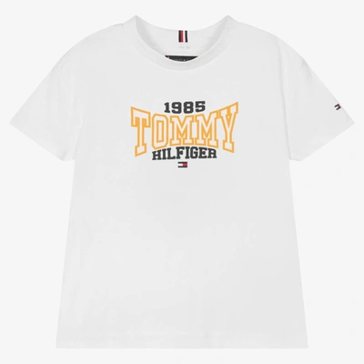 Shop Tommy Hilfiger Boys White Cotton Varsity T-shirt
