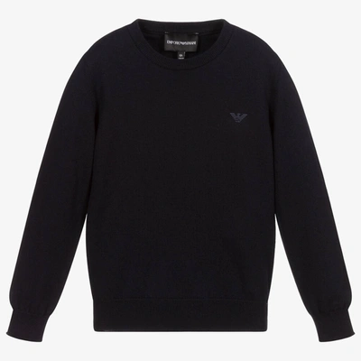 Shop Emporio Armani Boys Navy Blue Cotton & Virgin Wool Sweater