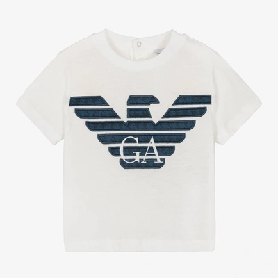 Shop Emporio Armani Baby Boys Ivory & Blue Eagle Logo T-shirt