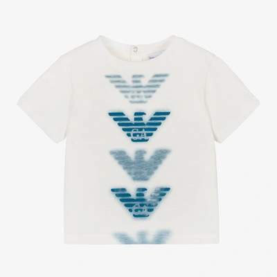 Shop Emporio Armani Baby Boys Ivory & Blue Eagle T-shirt