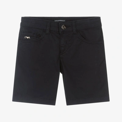 Shop Emporio Armani Boys Navy Blue Cotton Shorts