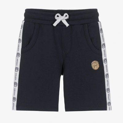 Shop Aigner Boys Navy Blue Cotton Jersey Shorts