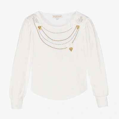 Shop Angel's Face Girls White Cotton Studded Necklace Top