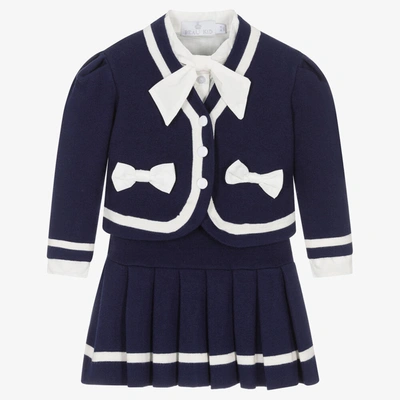 Shop Beau Kid Girls Navy Blue Knitted Skirt Set
